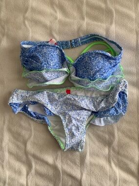NWOT Victoria's Secret Beach Sexy Madi Push Up Bikini Set Blue Paisley 34A/Small